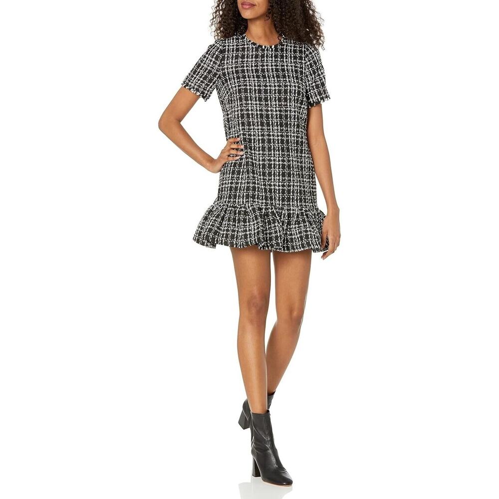 LIKELY Women's Demre Classic Black/White Tweed Short Dress, Size 2, Short Sleeve